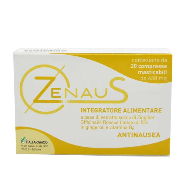 zenaus integratore alimentare antinausea 20 compresse masticabili da 650 mg.